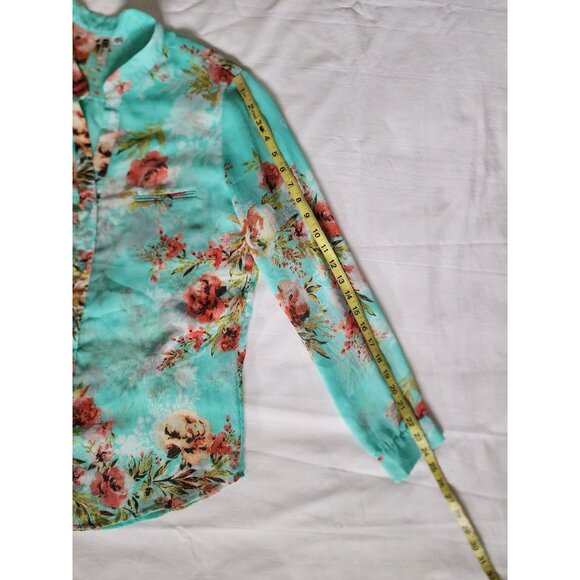 KUT From The Kloth Women's Blue Floral Long Sleeve Chiffon Blouse Size Medium - Picture 9 of 10